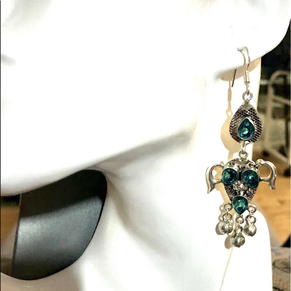 Sterling Silver and Teal Quartz Chandelier Earring